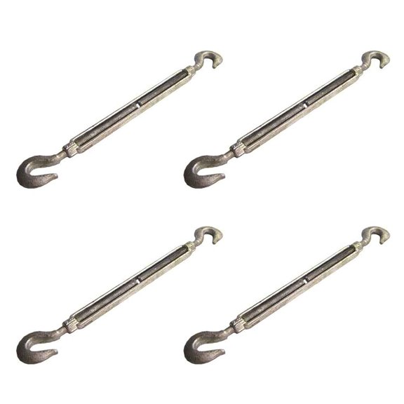 5/8 Inch x 6 Inch Hook and Hook Galvanized Turnbuckle, Working Load Limit 2,250 Pounds, 4 Pack, Uses: Tower, Suspension, Mining, Rigging, Tensioning