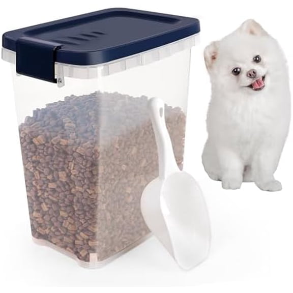 5 - 8 Lbs Dog Food Storage Container with Scoop - Airtight Cat Food Container - Buckle-Lock Pet Food Container for Dog, Cat, Bird Seed, Chicken, Dry Food Storage Bin Container for Rice, Cereal, Flour