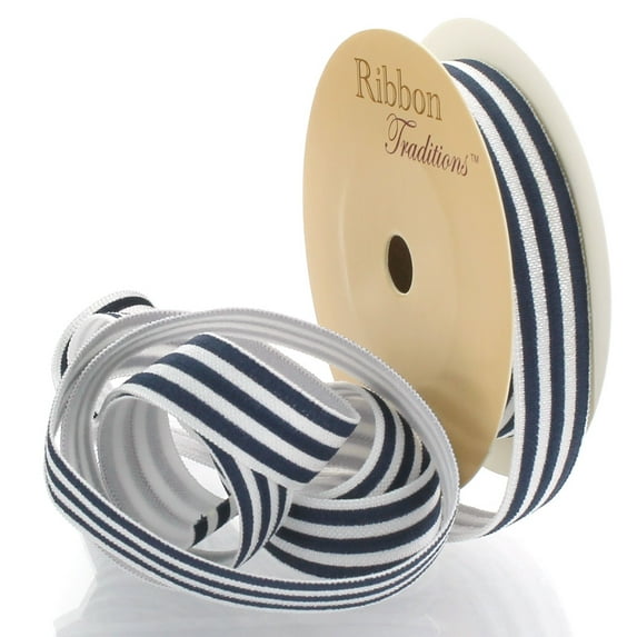 5/8" Navy Stripes Printed Fold Over Elastic 3 Yard