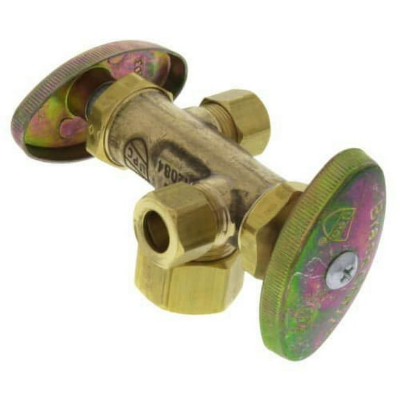 BrassCraft 5/8" OD Compression x 3/8" OD Compression x 3/8" OD Compression Dual Angle Supply Stop, Lead Free Rough Brass Standard Mounting Hardware, Drop-In Replacement