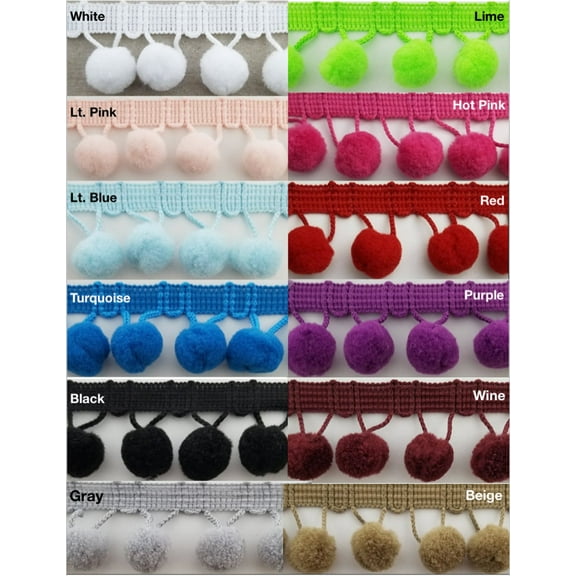 5/8" Pom Pom Poly Ball Fringe- 12 Continuous Yards - Many Colors!