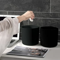 5.8" Round Desk Trash Bin, Vertical Stripe Mini Wastebasket for Bedroom/Office, Thickened Plastic Garbage Can Without Lid, for Bathroom Kitchen Counter (Black)