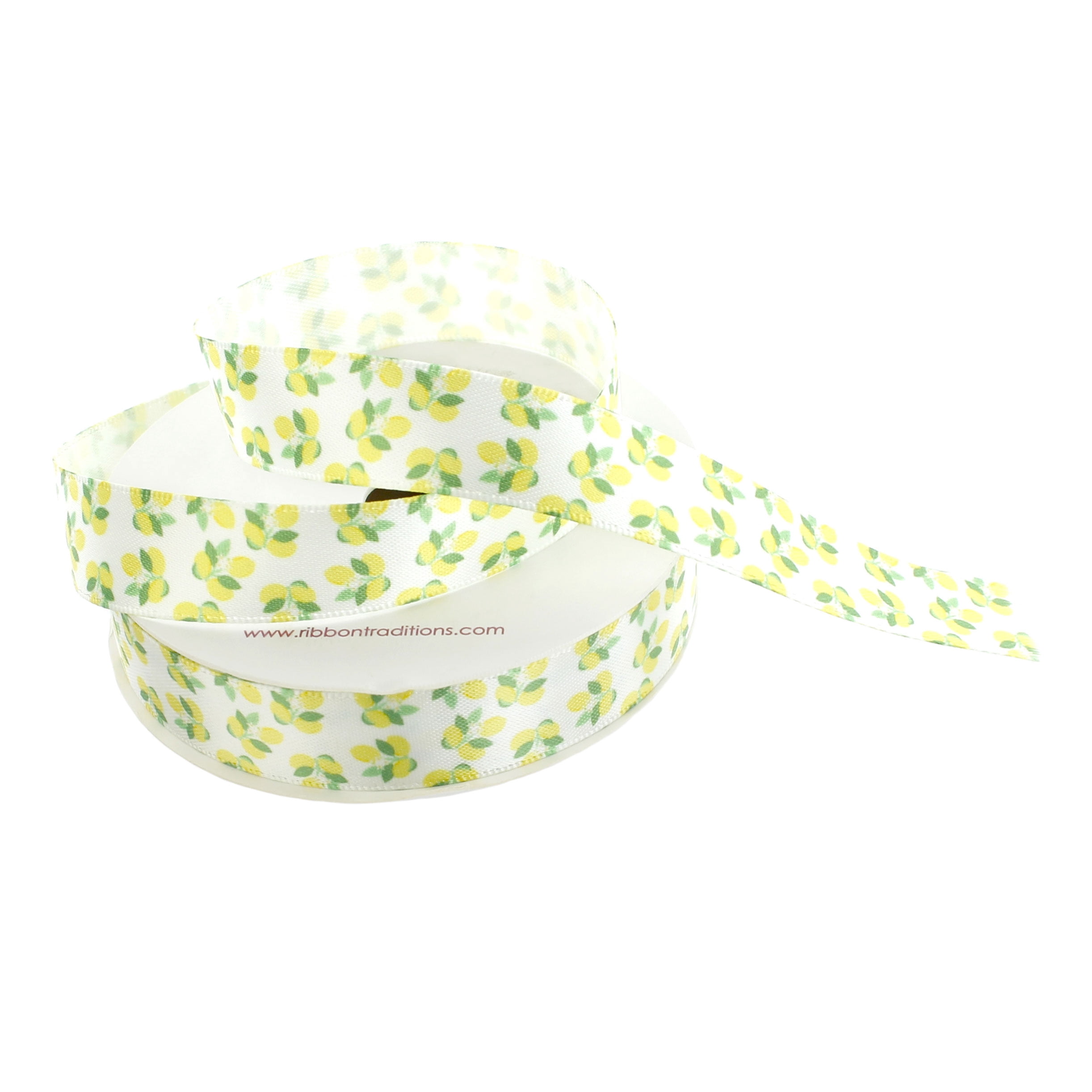 Ribbon Traditions 5/8” Satin Lemons Print Ribbon,  6 Yards