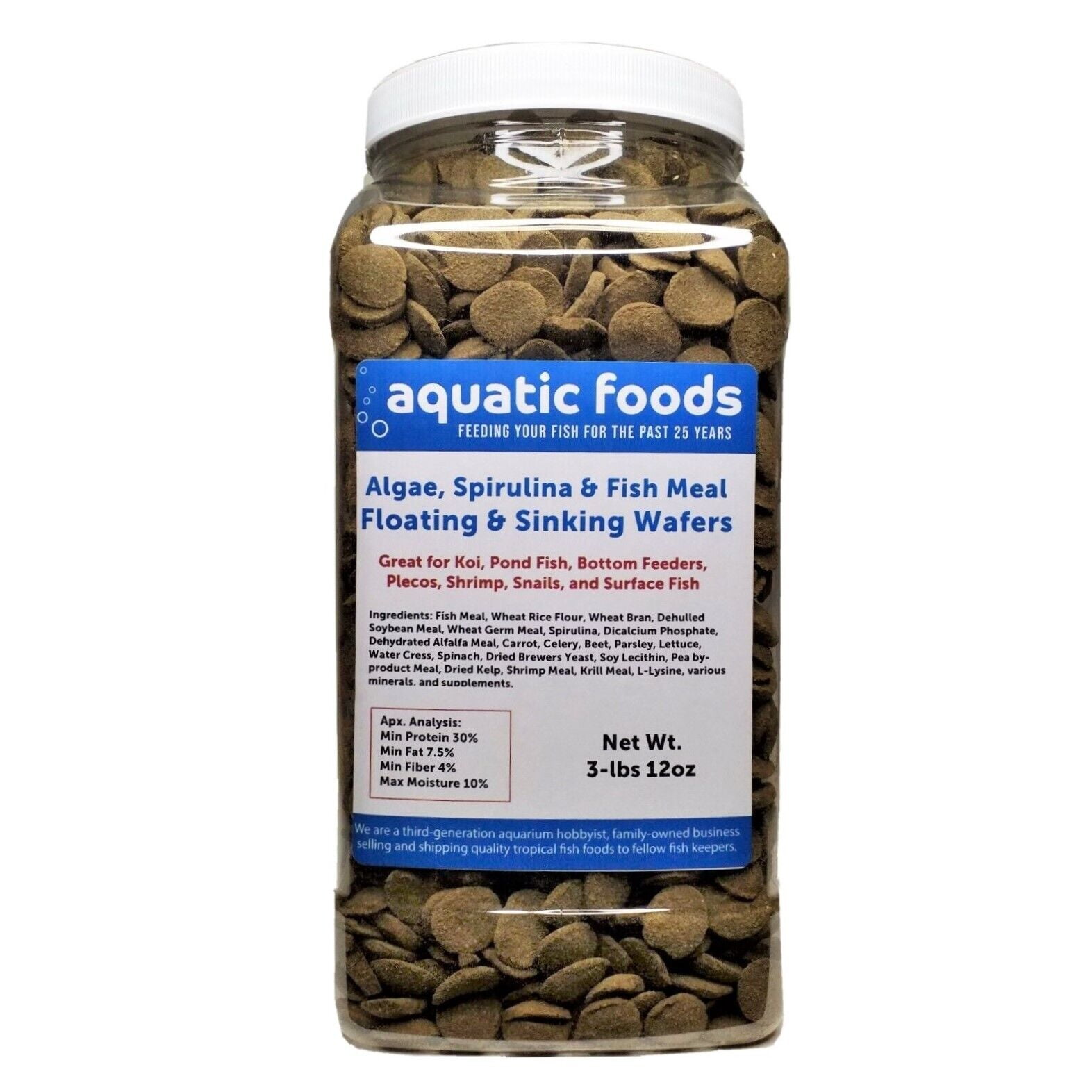 5/8" Wafers, Sinking & Floating for both Bottom Fish & Surface Fish, Pond Fish, Shrimp, Snails, Crabs, Crayfish3-lb &12oz Lg Jar