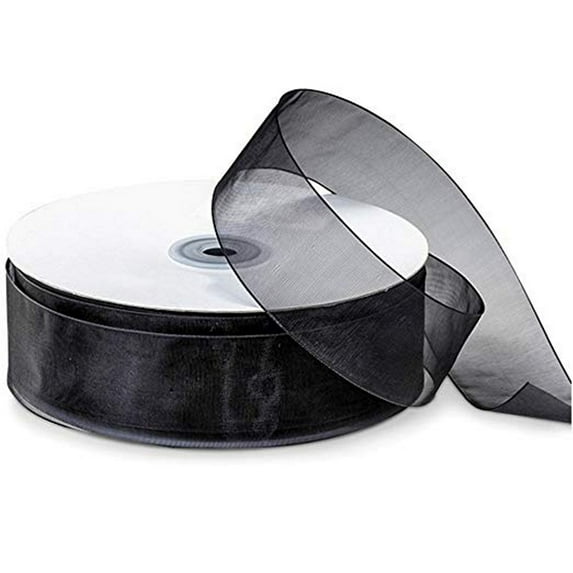 5/8" Wide Black Shimmer Sheer Organza Ribbon - 25 Yards (1420)