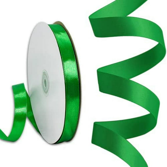 5/8" Wide x 100 Yards Single Face Polyester Satin Ribbon, Satin Ribbon for Crafts, Gift, Hair Bows, Wedding Party Decoration, Bow Making & Other Projects (Green)