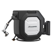5/8" X 100 FT+6 FT Retractable Garden Hose Reel, Outdoor Garden Hose Reels -Automatic Self Retract Wall Mount Hose Reel Enclosed Storage, Any Length Lock, 10 PatternNozzle-Black And White