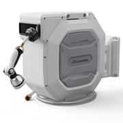 5/8" X 100 Ft Heavy Duty Retractable Garden Hose Reel By HOZEREEL, Outdoor Garden Hose Reels - Self Retract Wall Mount Hose Reel Automatic Storage, 10 Pattern Nozzle, Grey