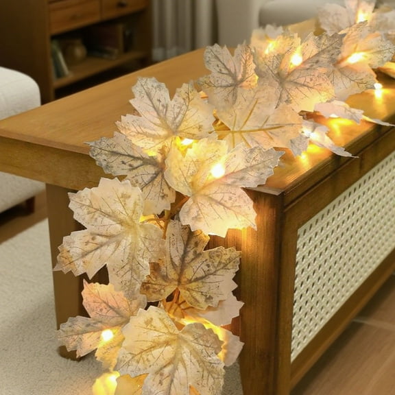 5.8-foot maple wreath, hanging fall foliage wreath, artificial fall leaf wreath, suitable for Halloween, Thanksgiving, and home fireplace decoration (beige).