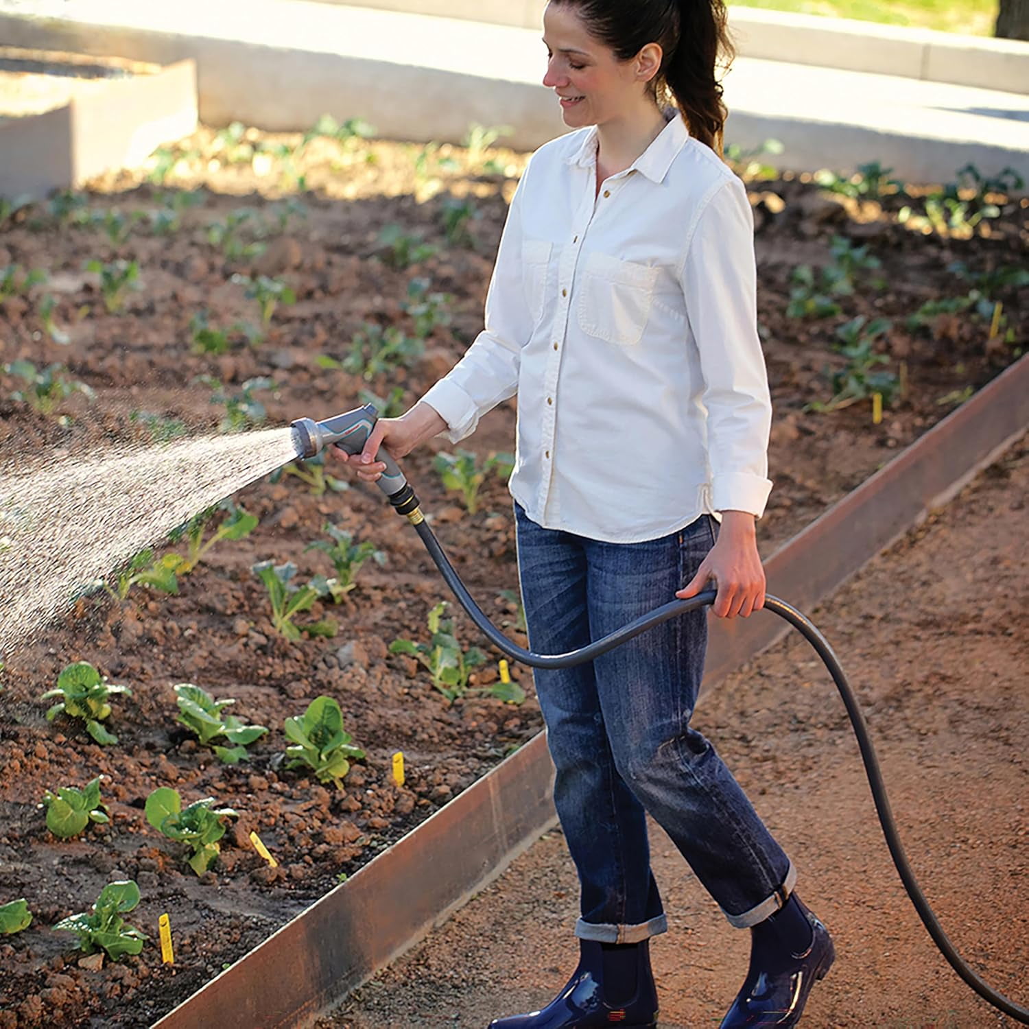 5/8 in x 50 ft Heavy Duty Garden Hose, Flexible Kink Resistant Outdoor Water Hose, Gray