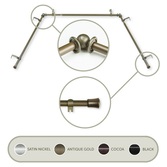 5/8 inch Bay Curtain Rod 20"-36", 38"-72" - Antique Gold