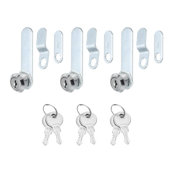 5/8 inch Cabinet Locks with Keys, Zinc Alloy Cam Lock Cylinder RV Lock Set Key Different, Silver 3 Pack