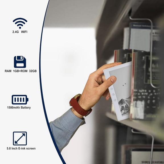 5.8 inch Ebook Reader,  Touch Screen Carta E-Ink Technology, 32GB ROM(TF Card Expansion to 64G), WiFi, Long Endurance, Android E-Reader(White)