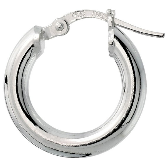 5/8 inch sterling silver 15mm Hoop Earrings 3mm tube Plain Polished Nickel free Italy