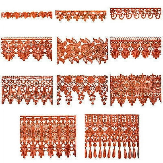 5/8" to 5 1/8" Orange Tangerine Floral Embroidery Venice Lace DIY Trim by Yard