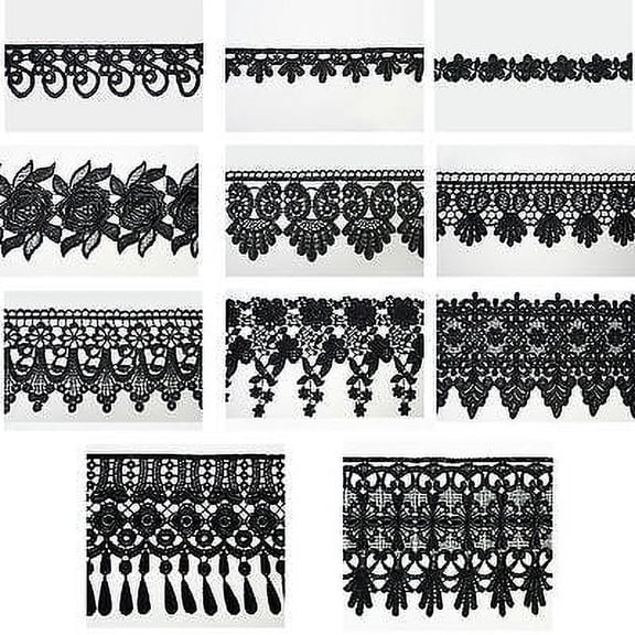 5/8" to 5 1/8" Wide Black Floral Embroidery Venice Lace Guipure Trim by Yardage