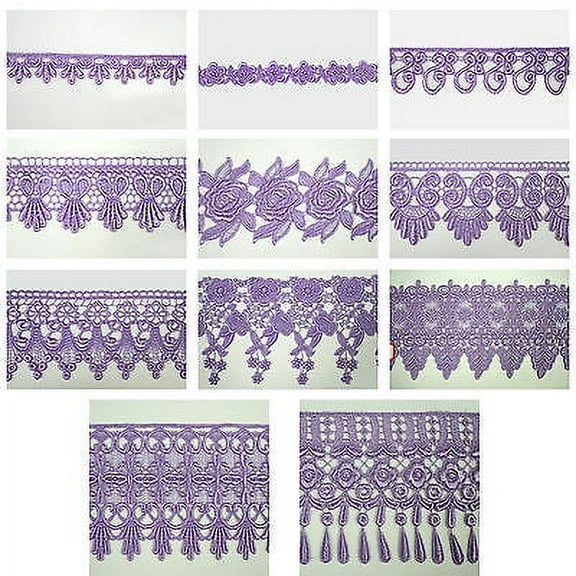 5/8" to 5 1/8" Wide Lavender Floral Embroidery Venice Lace Guipure Trim by Yard