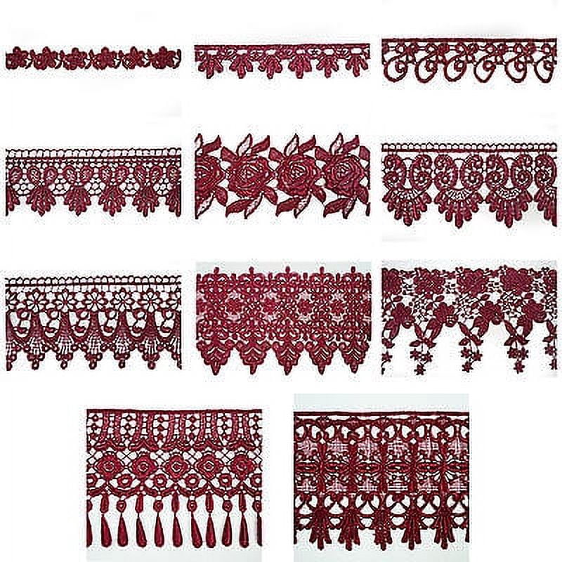 5/8" to 5-1/8" Wide Maroon Floral Embroidery Venice Lace Guipure Trim by Yard