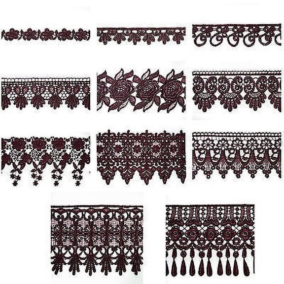 5/8" to 5-1/8" Wide Plum Eggplant Floral Embroidery Venice Lace Trim DIY by Yard