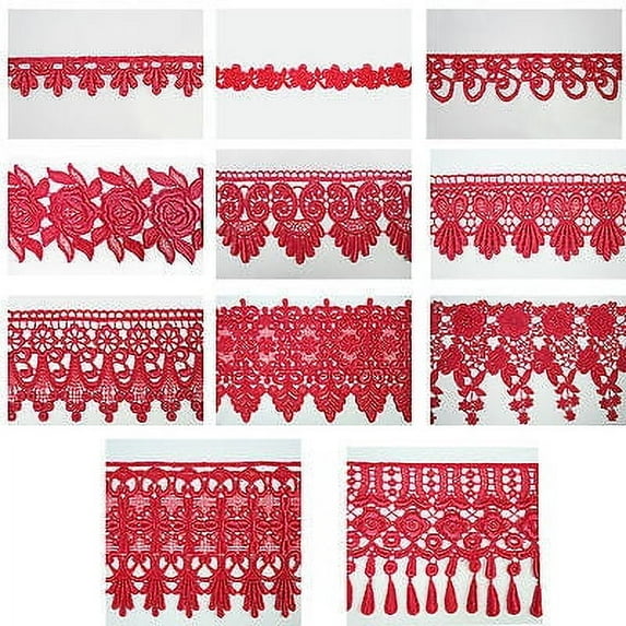 5/8" to 5-1/8" Wide RED Embroidery Venice Lace Trim DIY Sewing Notions by Yard