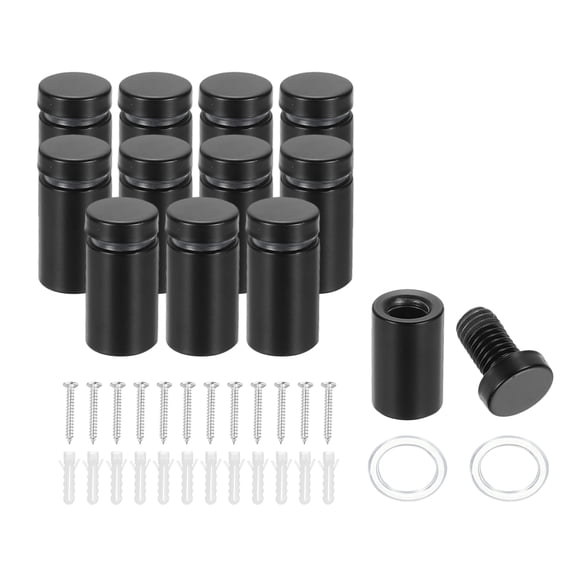 5/8" x 1.2" Standoff Screws, 12 Pack Stainless Steel Wall Mount Sign Standoffs Mounting Hardware Advertising Nail, Black