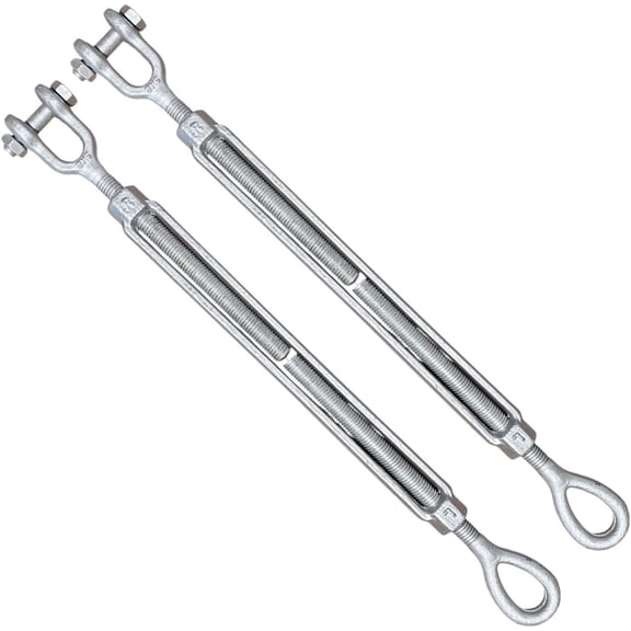 5/8" x 12" Drop Forged/Hot Dipped Galvanized Steel Eye/Jaw Turnbuckles for Wire Rope Cable - 2-Pack