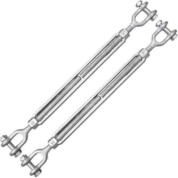 5/8" x 12" Drop Forged/Hot Dipped Galvanized Steel Jaw/Jaw Turnbuckles for Wire Rope Cable - 2-Pack