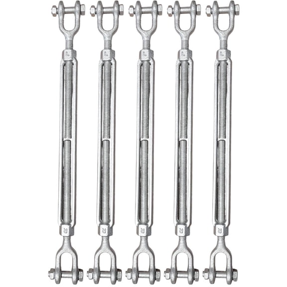 5/8" x 12" Drop Forged/Hot Dipped Galvanized Steel Jaw/Jaw Turnbuckles for Wire Rope Cable - 5-Pack