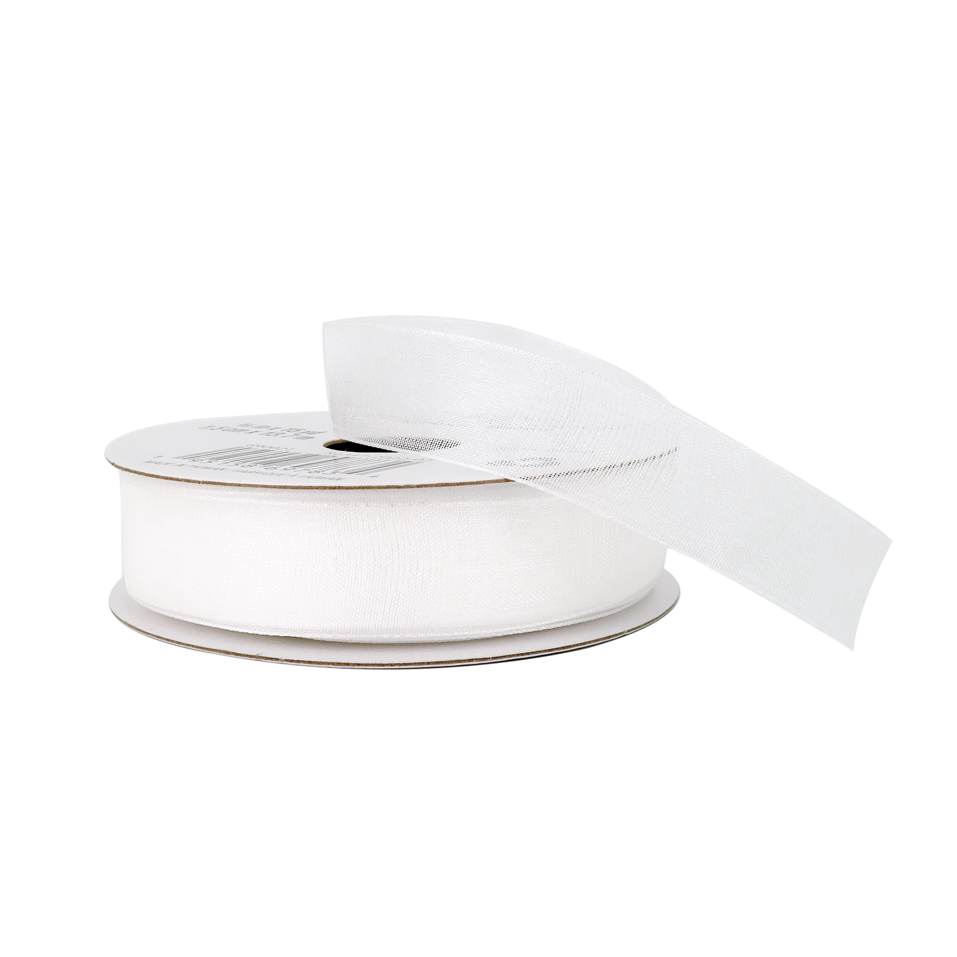 Celebrate It 5/8" x 15yd. White Sheer Ribbon - Non-Wired with Woven Selvage, Nylon, Ideal for Gift Wrapping, Bows, Garlands & DIY Crafts, 12 Pack