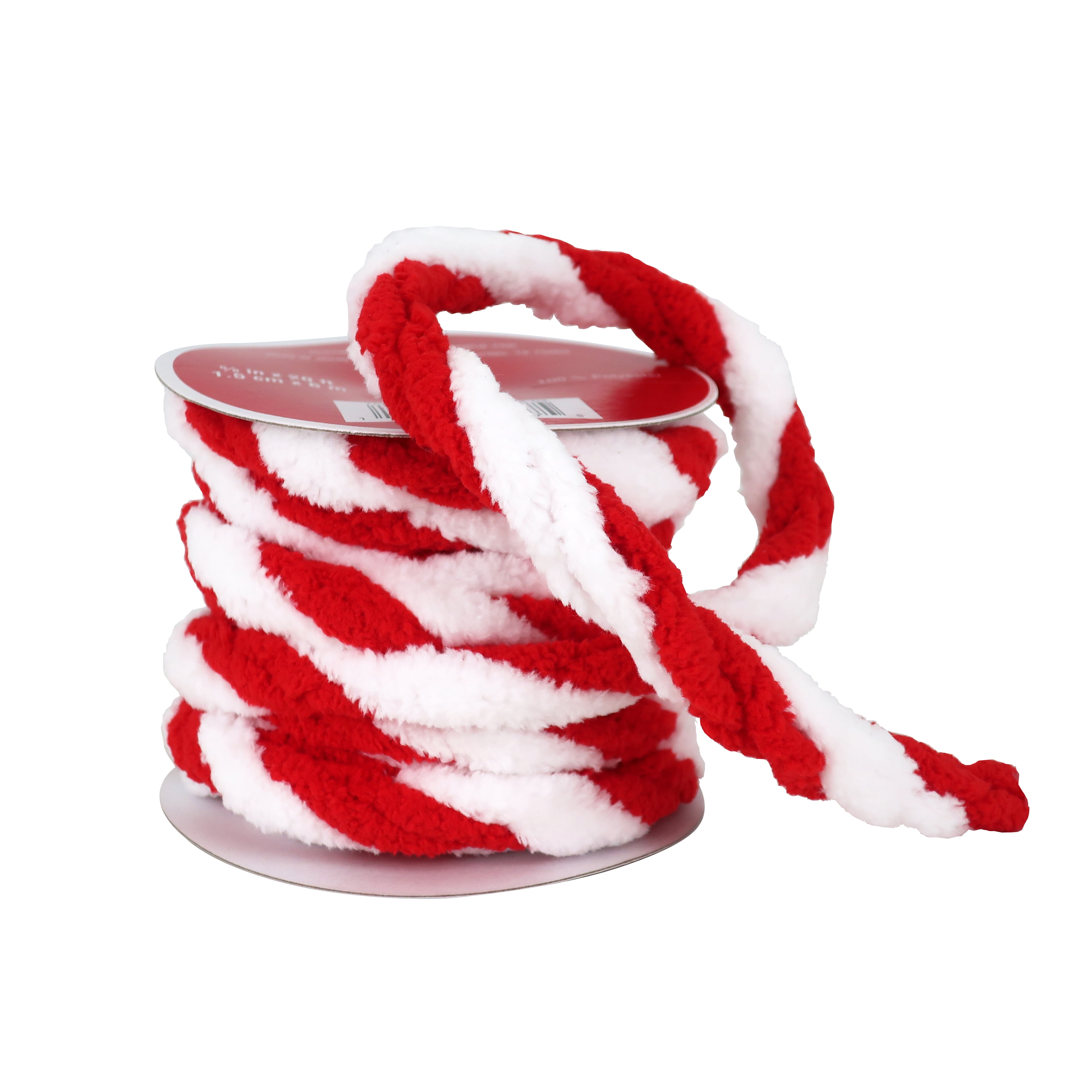 5/8" x 20ft. Red & White Yarn Ribbon Trim by Celebrate It Christmas - Christmas Ribbon for Home Dcor and Crafting