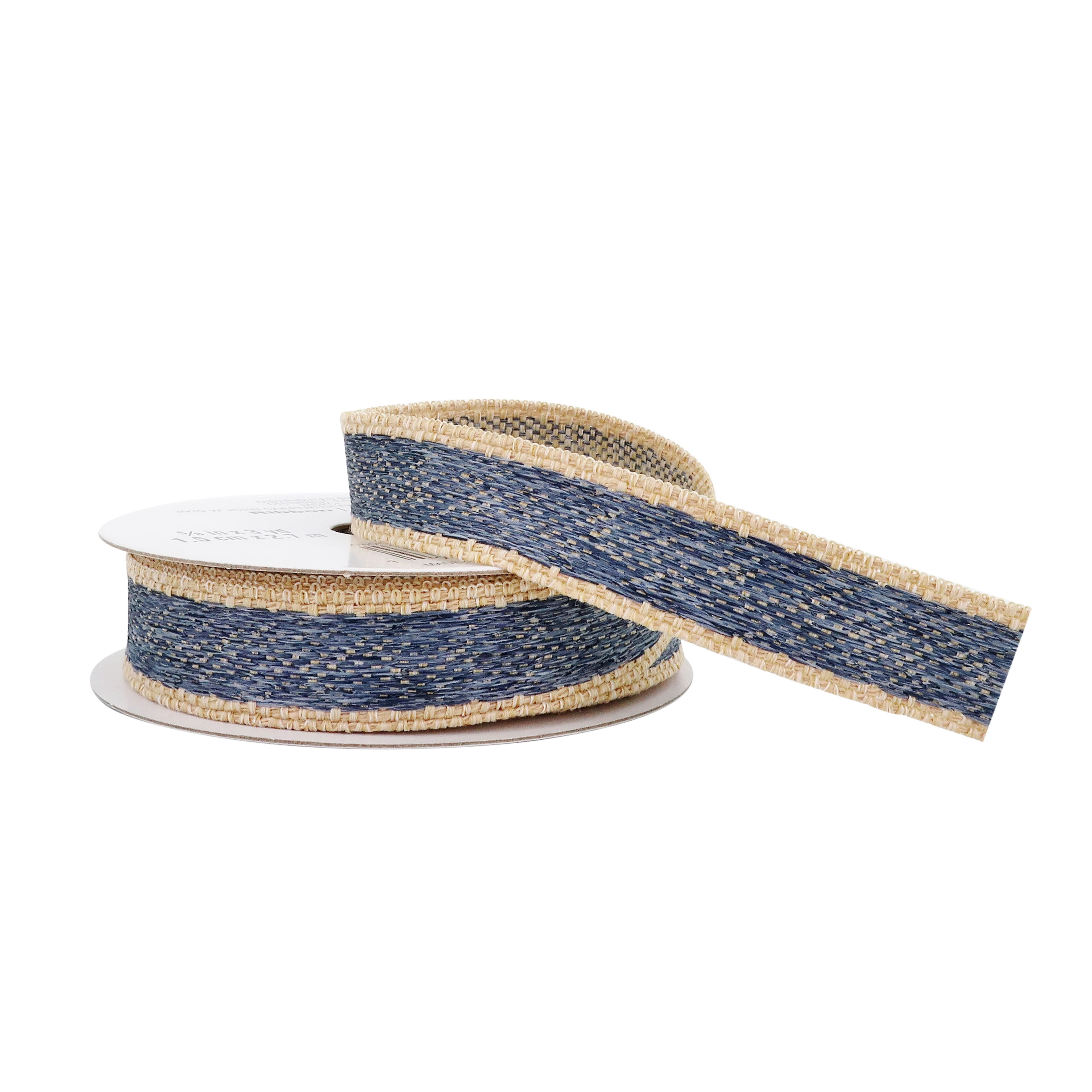 Celebrate It 5/8" x 3yd. Blue Contrast Edge Ribbon - Non-Wired with Woven Selvage, Polyester, Ideal for Gift Wrapping, Baskets & Special Occasions, 12 Pack
