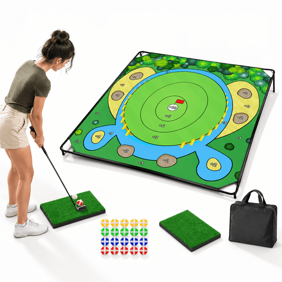 5.8' x 5.8' 2-in-1 Golf and Pickleball Chipping Practice Mat with 20 Sticky Balls