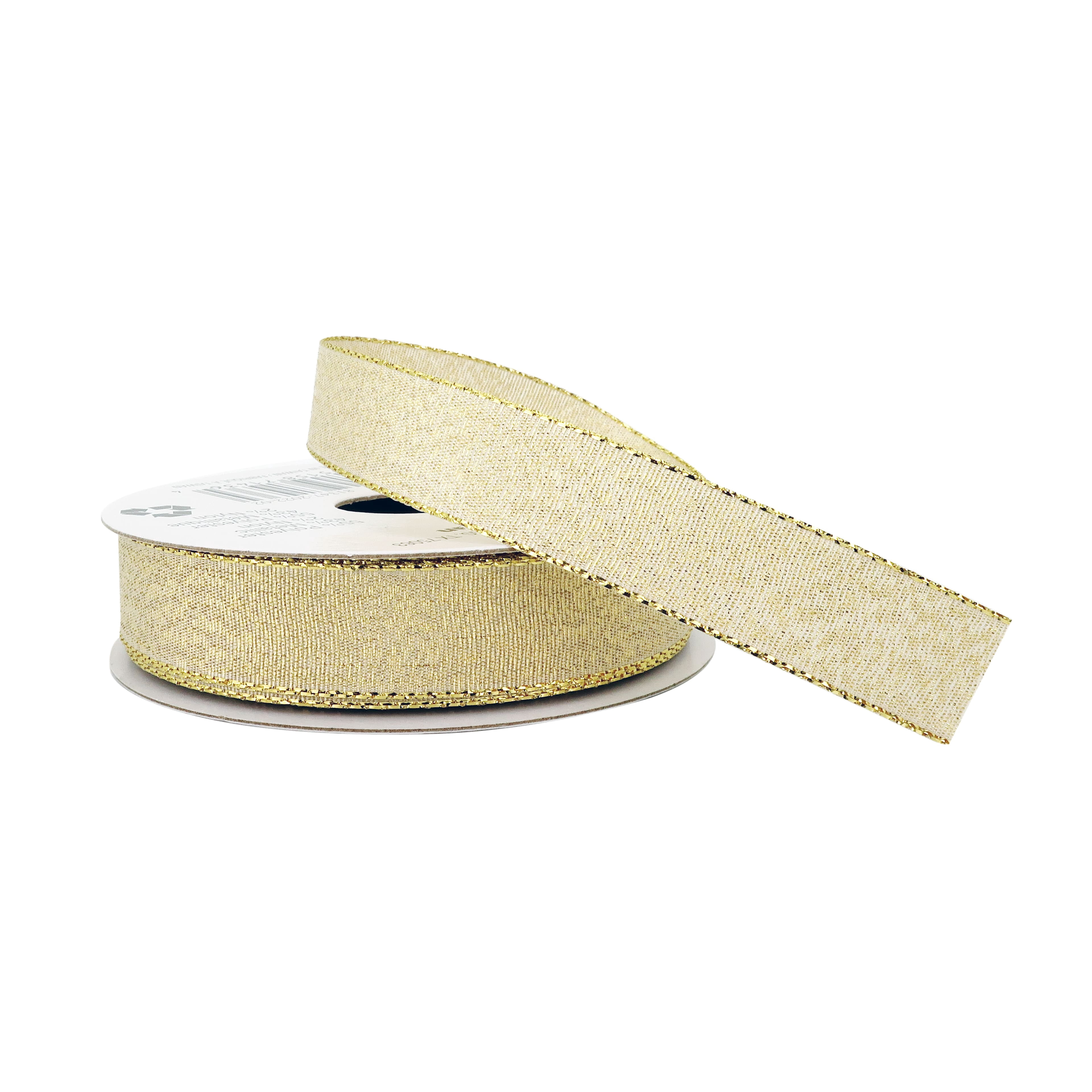 5/8" x 7yd. Gold Shimmer Ribbon by Celebrate It – Non-Wired with Woven Edge - Ideal for Gift Wrapping - Crafts & Decor - 12 Pack