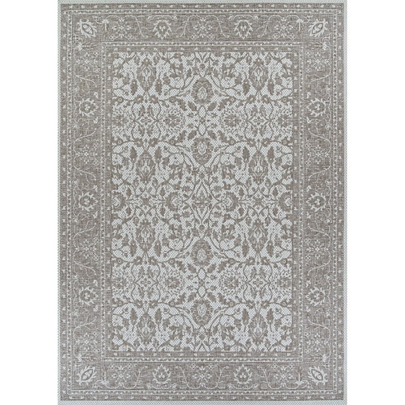 5.8' x 9.1' Ivory and Gray Floral Rectangular Outdoor Area Throw Rug Runner
