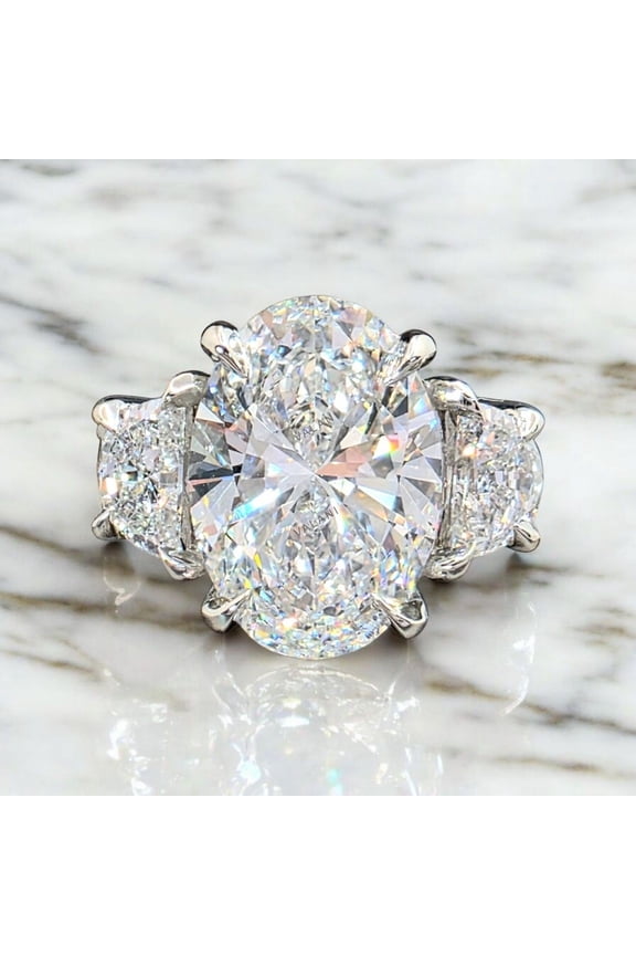 5.80 Ct Lab Grown Diamond 3 Stone Ring 950 Platinum Oval Handcrafted IGI