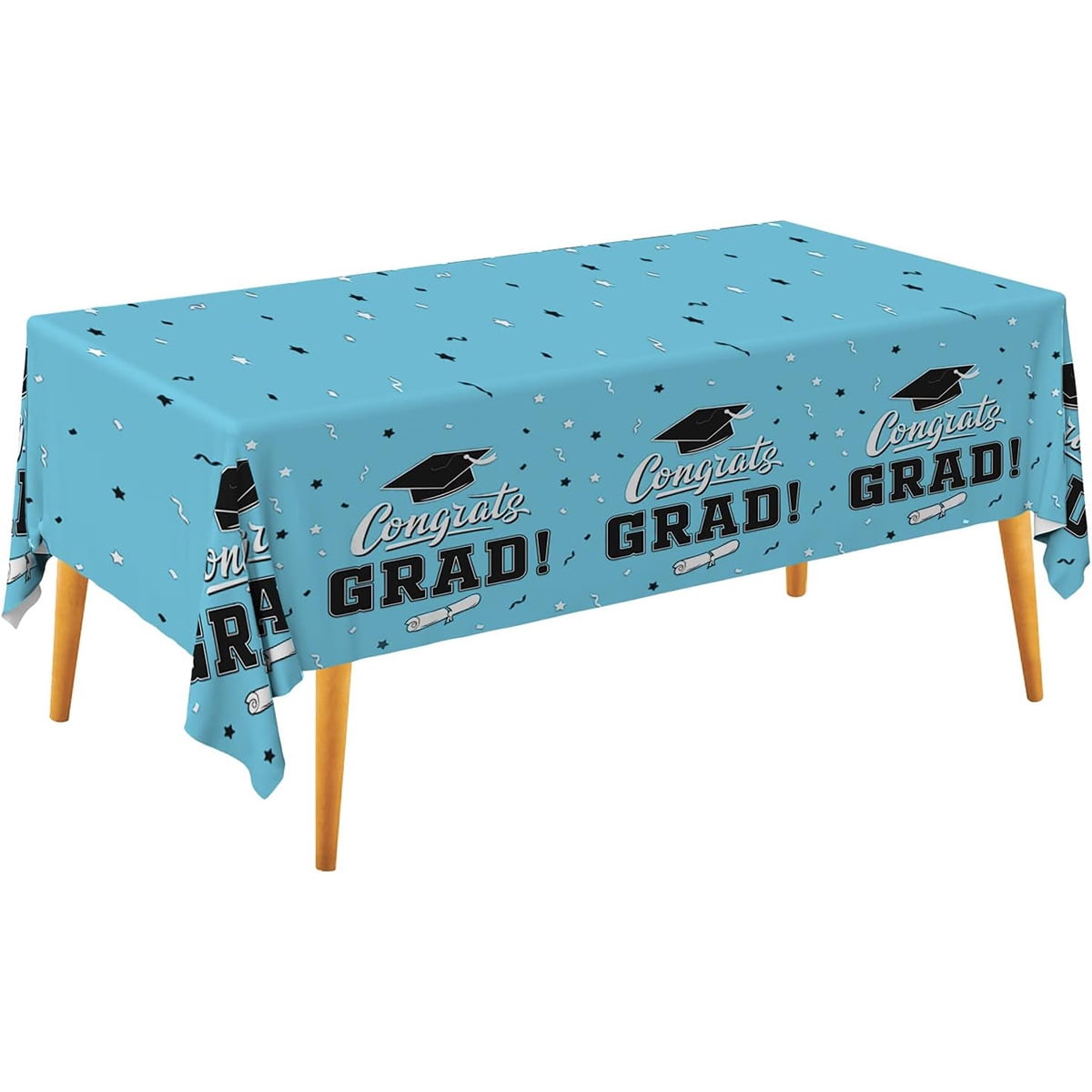 5.83 FT Class of 2026 Graduation Tablecloth, 2026 Grad Party Supplies with "Congrats Grad!", Graduation Cap & Diploma Motif, Disposable Waterproof Table Cover for Home Decor #Light Blue