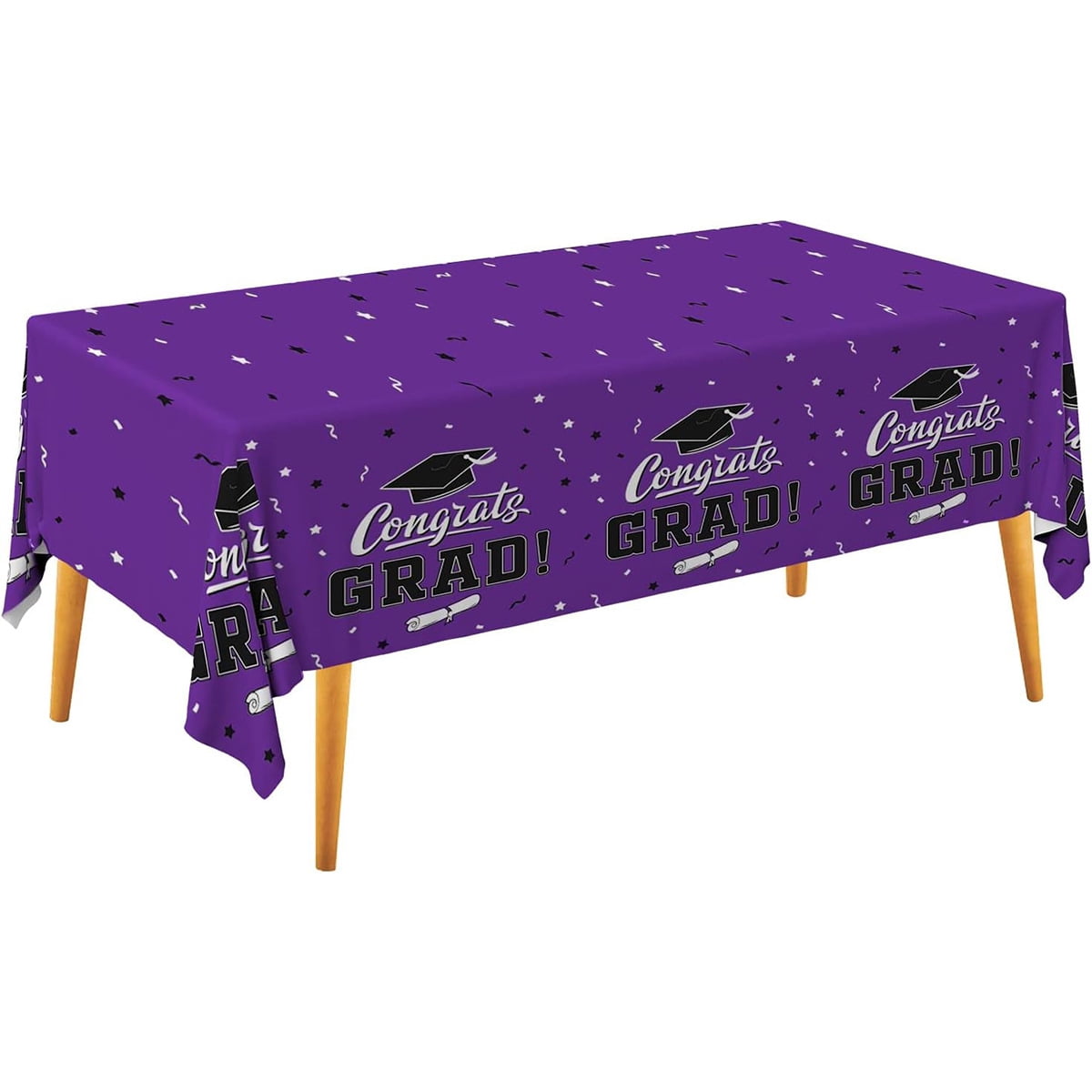 5.83 FT Class of 2026 Graduation Tablecloth, 2026 Grad Party Supplies with "Congrats Grad!", Graduation Cap & Diploma Motif, Disposable Waterproof Table Cover for Home Decor #Dark Purple