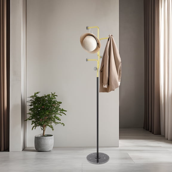 5.84ft Coat Rack Stand, Freestanding Coat Rack with 5 Hooks Gold