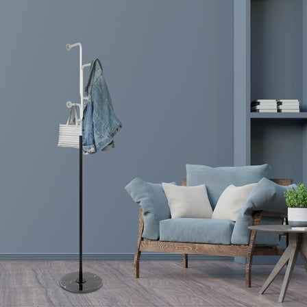 5.84ft Coat Rack Stand, Freestanding Coat Rack with 5 Hooks Silver