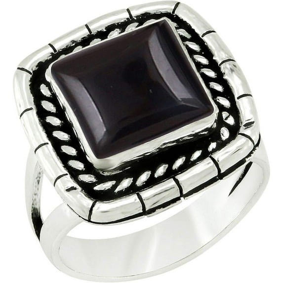 5.85Cts Solitaire Natural Black Onyx 925 Silver Plated Ring Size 7.5 For Women, Handmade Black Stone July Birthstone Ring Jewelry Gift For Women Mom Wife Girlfriend Sister