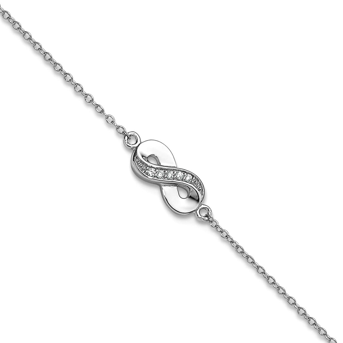 5.85mm 925 Sterling Silver Rhodium Plated Cubic Zirconia Infinity With 1in Extension Anklet 9.5 Inch Anklet for Women