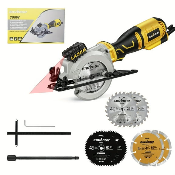5.8A Mini Circular Saw with Laser Guide - 6 Saw Blades, 1-11/16"(90)/1-1/8"(45) Cutting Depth, Compact Saw for Soft Metal/Wood/Tile/Drywall/Plastic Cuts, DIY & Home Improvement