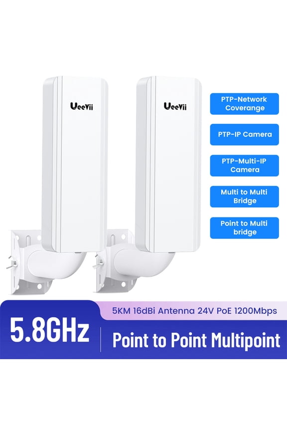 5.8GHz 1000Mbps 5KM Long Range Outdoor CPE with 16dBi Antenna & Bracket,Gigabit Wireless Bridge Point to Point/Multipoint WiFi Network Extender