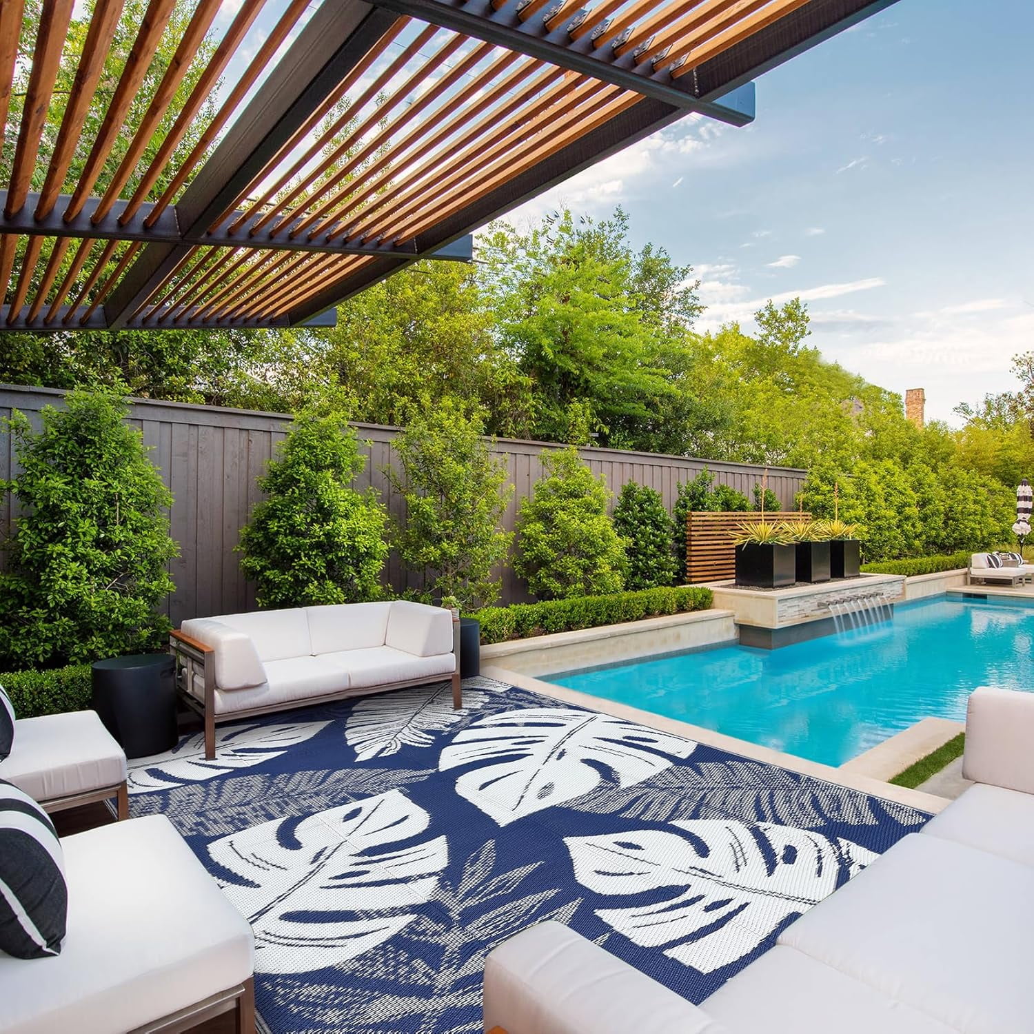 5*8ft/6*9ft/9*12ft/8*10ft/9*18ft/10*14ft/10*20ft Plastic Straw Rug Outdoor Rug Modern Leaves Area Rug Waterproof Patio Rug Outdoor Camping Rug for RV Porch Deck Camper Balcony Backyard