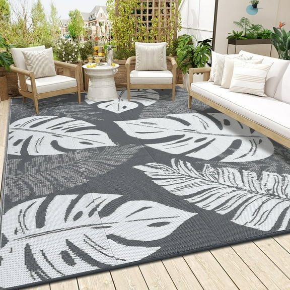 5*8ft/6*9ft/9*12ft/8*10ft/9*18ft/10*14ft/10*20ft Plastic Straw Rug Outdoor Rug Modern Leaves Area Rug Waterproof Patio Rug Outdoor Camping Rug for RV Porch Deck Camper Balcony Backyard
