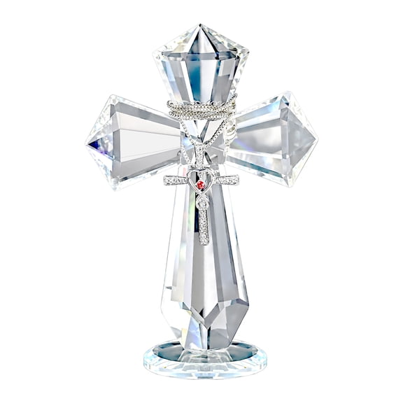 5.8inch Clear Crystal Cross Decor -Handmade K9 Glass Religious Figurine Standing Tabletop Decor for Home Altar,Wedding Centerpiece,Church & Office,Christian Gift for Women Men (Clear)