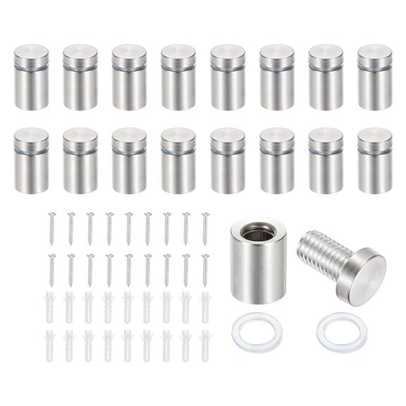 5/8x1" Standoff Screws, 16 Pack Stainless Steel Stand Off Wall Mounts Wall Sign Mounting Hardware Advertising Standoff Nail for Hanging Acrylic Signs Picture Frame, Silver