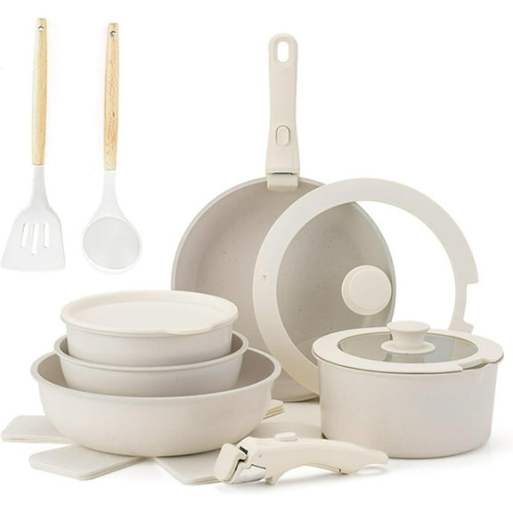 5/9/11/15/17pcs Gourmetific Cookware Set,Gourmetific Ceramic Cookware Set,5/15 Piece Nonstick Maifan Sets Detachable Handle,Oven Safe,Super Easy Clean