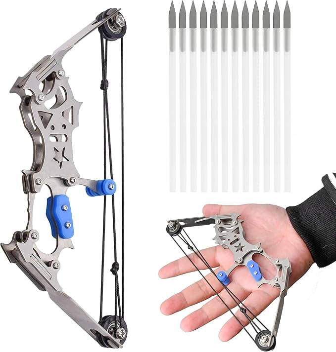 5.9"/6"/9.5"/10.2" Mini Compound Bow and Arrow Set with 8/12 Arrows Mini Archery Bow Set Stainless Steel Mini Hunting Bow RH/LH for Target Shooting Practice Archery Fun
