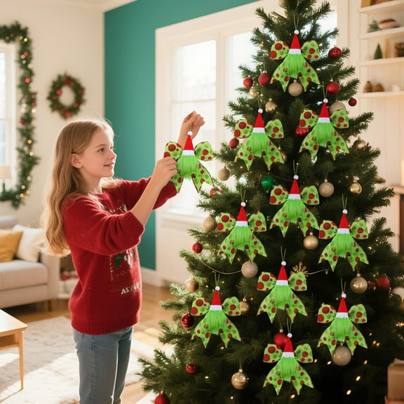 5.9" Big Christmas Bows for Christmas Tree Decorations Furry Green Elf Bow Tree Top Ornaments Lime Green Wreaths Bow Gift Wrapping Xmas Decor